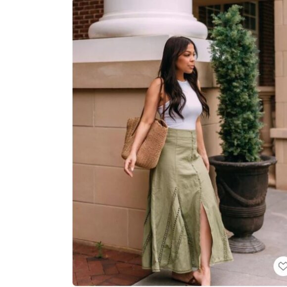 Sezane Jolane Linen Midi Skirt Olive Green Size 38/M - Picture 2 of 8